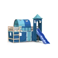 lit mezzanine enfants-90x200 cm - lit jeune - lit simple avec tour bleu bois pin massif peor64452