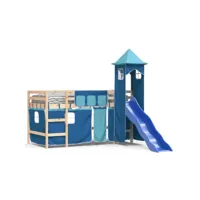 structure de lit adulte-enfant,90x200 cm lit mezzanine enfants avec tour bleu bois pin massif