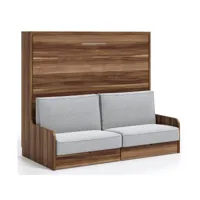 lit escamotable horizontal 150x190 avec canapé kalian-coffrage frêne 3d-façade frêne 3d-canapé marron foncé