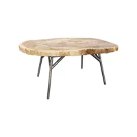 table basse en bois pétrifié et piètement en métal chrome - kuja 67087848
