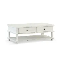 table basse 2 tiroirs bois blanc 120x60x45cm - décoration d'autrefois