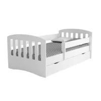 lit enfant avec barrière de sécurité amovible blanc klaky-matelas mousse-couchage 80x160 cm