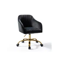 fauteuil de bureau en velours, siège ergonomique d'ordinateur moderne et mignonne, hauteur réglable, chaise de vanité pour femmes filles(base dorée, noirs）