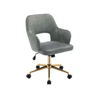 chaise fauteuil de bureau pivotante sur roulettes en tissu velours gris pieds métal doré bur09098