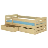 lit enfant bois pin naturel 90x200 avec 2 tiroirs de rangement kiko