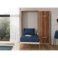 lit escamotable vertical 160x200 avec armoire et bureau kampo-avec matelas-coffrage chêne 3d-façade pistache
