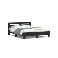 cadre de lit avec tête de lit et led noir 140x190