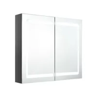 armoire de salle de bain à miroir led gris brillant 80x12x68 cm