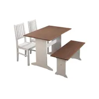 lucain - ensemble table repas + banc + 2 chaises bois massif