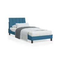 cadre de lit avec tête de lit bleu 90x200 velours