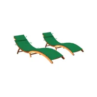 lot de 2 transats chaise longue bain de soleil lit de jardin terrasse meuble d'extérieur avec coussins bois d'acacia solide helloshop26 02_0012065