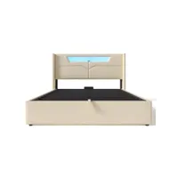 lit adulte lit coffre lit double led avec fonction de chargement usb lit 160x200cm beige avec matelas