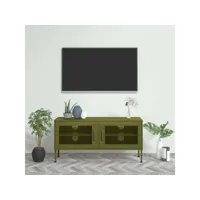 meuble tv monderne banc tv de salon vert olive 105x35x50 cm acier -neww11710
