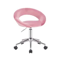 chaise de bureau en velours-tabouret de bureau à roulettes  pivotant-tabouret de travail-rose