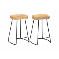 lot de deux tabourets de bar design chaise siège bois de manguier massif helloshop26 1202102