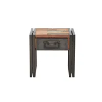 nautical table de chevet en bois de bateau recyclé - 1 tiroir - porte en métal noir - style industriel - l40