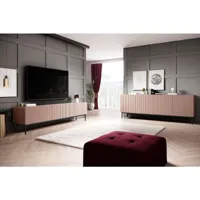 bobochic ensemble kasha avec meuble tv 200 cm + buffet 4 portes 200 cm pieds noirs rose
