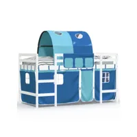 lit mezzanine enfants-90x200 cm - lit jeune - lit simple et tunnel bleu bois pin massif peor65309
