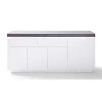 buffet, meuble de rangement coloris blanc mat, gris béton - longueur 175 x hauteur 80 x profondeur 40 cm