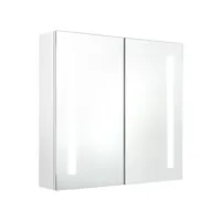 armoire de salle de bain à miroir led blanc brillant 62x14x60cm