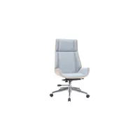 fauteuil de bureau design tissu gris et bois clair curved