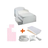 pack complet premium lit blanc tiroirs  lit+matelas & parure+couette+oreiller