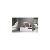 meuble tv corps en blanc haute brillance/façades en blanc haute brillance avec une insertion en bordeaux haute brillance + led