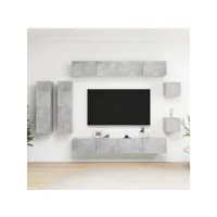 8 pcs ensemble de meuble tv，meuble de rangement，banc tv gris béton aggloméré cmwi830439
