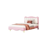 lit enfant lit capitonné 90x200 cm cuir pu avec sommier à lattes lit simple rose