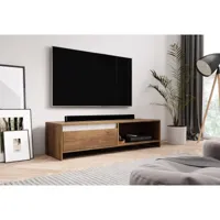 meuble banc tv - 140 cm - chêne de bourgogne / blanc brillant - style moderne line