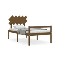 cadre de lit et tête de lit，lit simple，chambre à coucher maison marron miel 100x200 cm bois massif ves998383