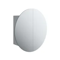 armoire de salle de bain miroir rond et led gris 47x47x17,5 cm