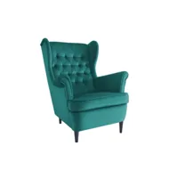 fauteuil bergère capitonné en velours turquoise jolt