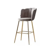 chaise de bar moderne velours et pieds métal doré pétale - lot de 2-couleur beige foncé