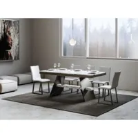 table à rallonges effet marbre blanc et pieds métal gris 6 à 12 places l 160 à 264cm bary