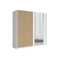 armoire design 200cm coloris blanc et chêne collection strano. deux portes coulissantes. dressing complet avec miroir.