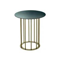 table basse ronde d45 cm avec base en métal beige et plateau en verre mute fumè