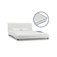 lit avec matelas à mémoire de forme blanc similicuir 140x200 cm 2