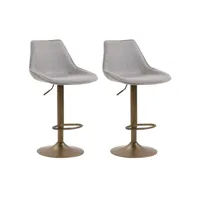 lot de 2 tabourets de bar stark chaise haute réglable en hauteur, piètement en métal et revêtement en tissus gris clair