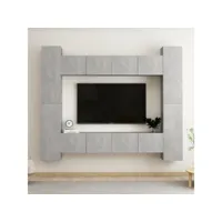 8 pcs ensemble de meubles tv,banc tv salon gris béton aggloméré -neww73529