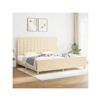 cadre de lit avec tête de lit crème 200 x 200 cm tissu 2