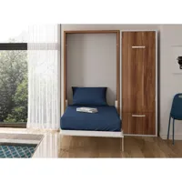 lit escamotable vertical 80x190 avec armoire et bureau kampo-avec matelas-coffrage frêne 3d-façade frêne 3d