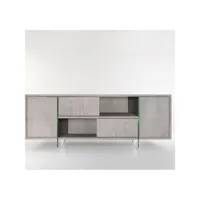 buffet-meuble tv design mady 180cm gris béton portes coulissantes et piètement en verre 20100892936