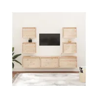 7 pcs meubles tv, banc tv, meubles télé avec etagères et rangement bois massif de pin meuble pro lww76300