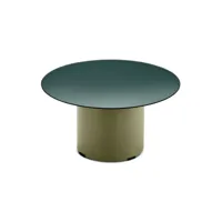 table basse ronde dixon 60 avec piètement en métal beige et plateau en verre fumé