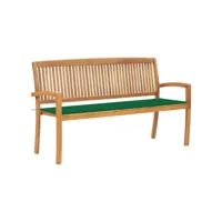 banc de jardin meuble de patio d'extérieur terrasse empilable et coussin 159 cm bois de teck massif helloshop26 02_0011684
