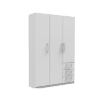 armoire tarn 120x180cm à 3 portes & 3 tiroirs - blanc