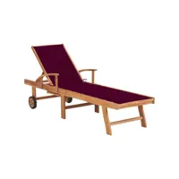 transat chaise longue bain de soleil lit de jardin terrasse meuble d'extérieur avec coussin rouge bordeaux bois de teck solide helloshop26 02_0012504
