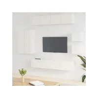 ensemble de meubles tv 8 pcs  bancs tv armoires de rangement blanc brillant bois d'ingénierie meuble pro frco42378