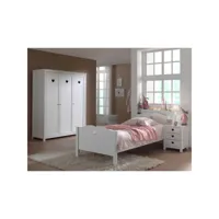 lit 90x200 - chevet 3 tiroirs et armoire 3 portes amori - blanc